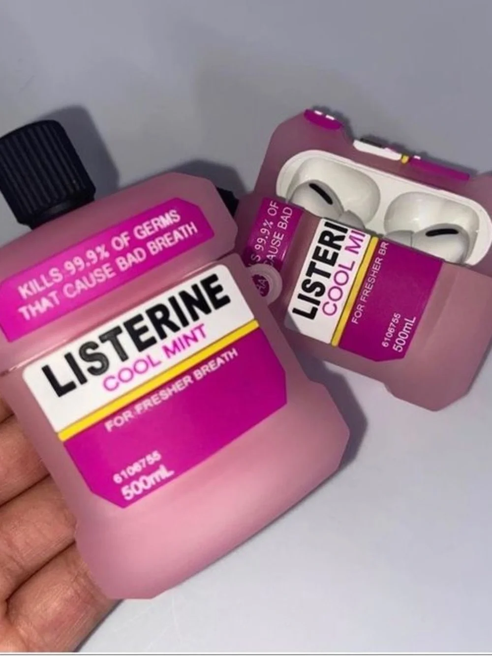 Listerine Pink Cool Mint Bottle Silicone AirPods Case